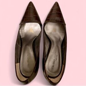 🟢Designer Italian Croc Embossed Chunky Heel Leather Pumps